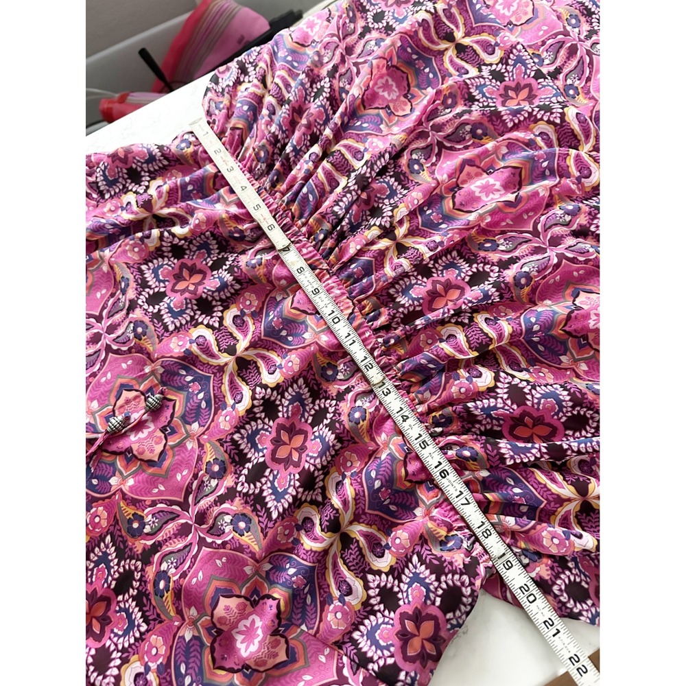 Lane Bryant Cold Shoulder Lace Trim Pink Paisley Maxi Dress Women's Size 18 - Picture 12 of 13